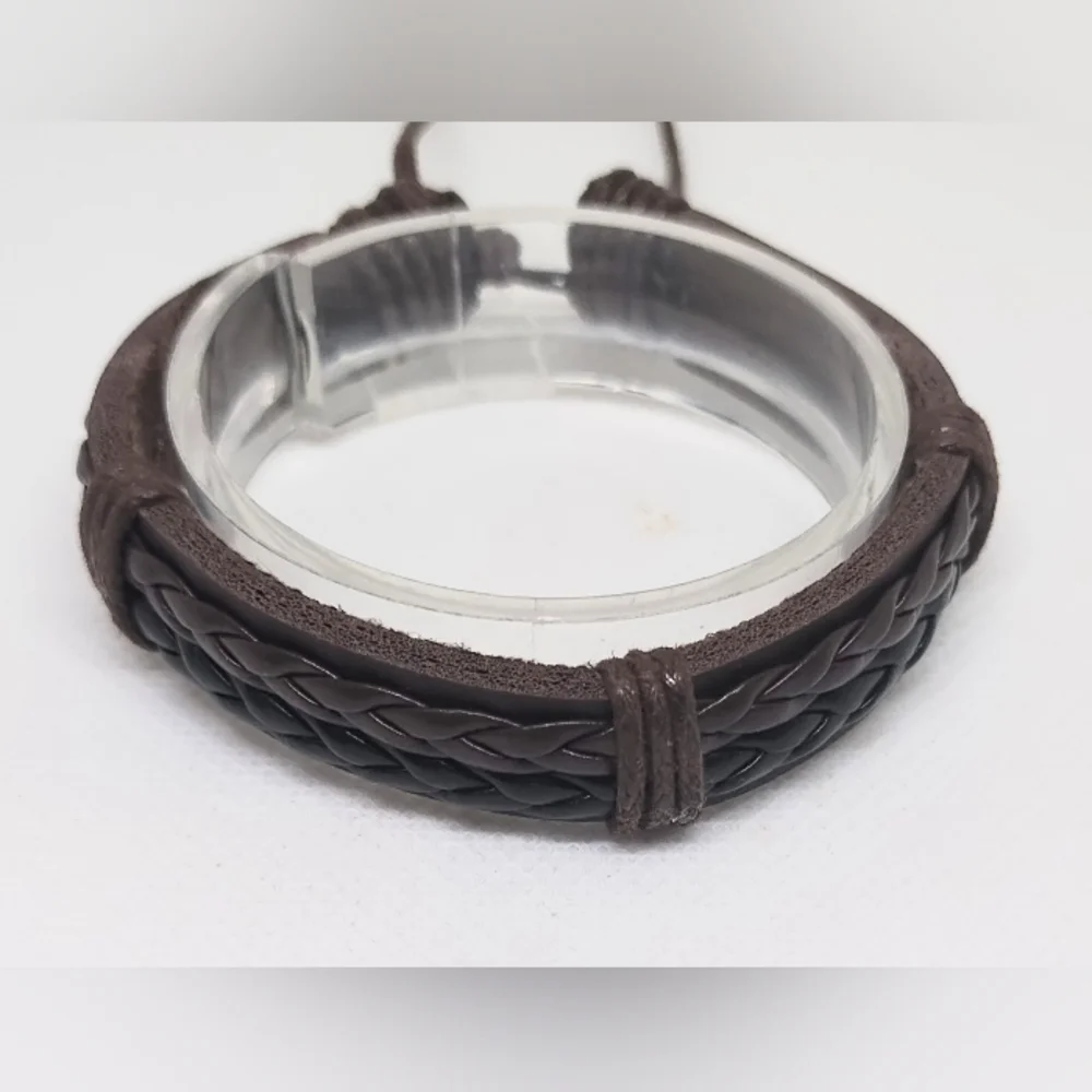 Men's Bracelet Leather Braided Brown‎ New f33